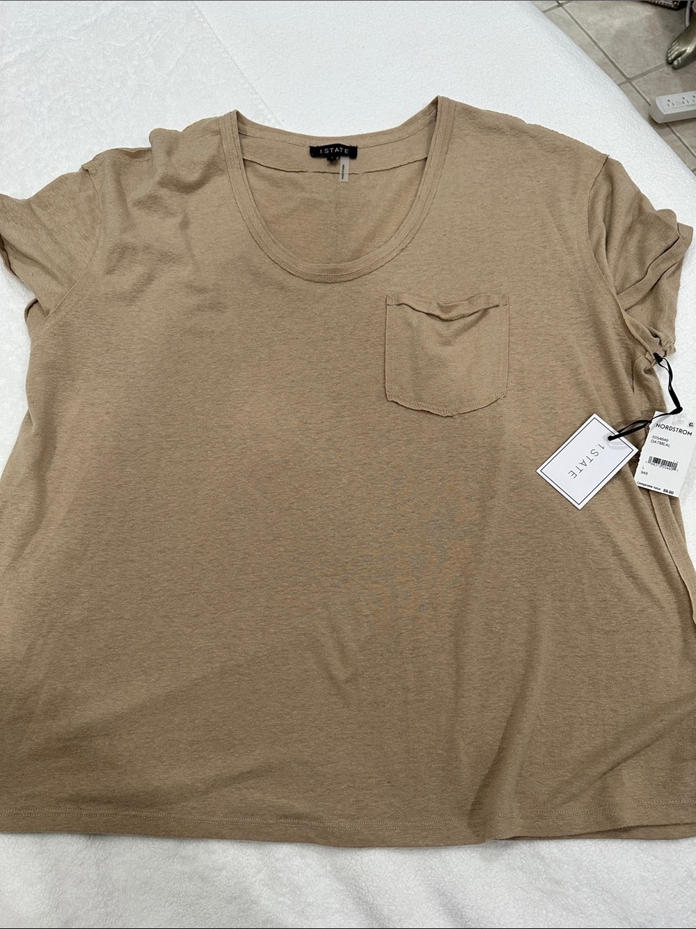 1. State Scoop Neck Short Sleeve Pocket Tee in Taupe Brown